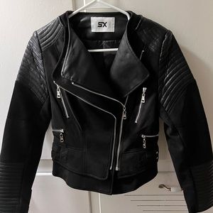Faux Leather Suede combination moto jacket
